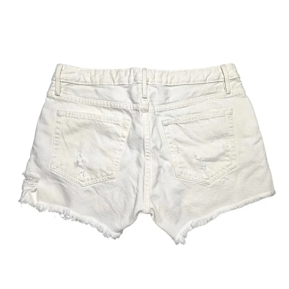 FRAME | Women | Le Grand Garcon Off White Distressed Denim Cut Off Shorts | 26 - Picture 3 of 13